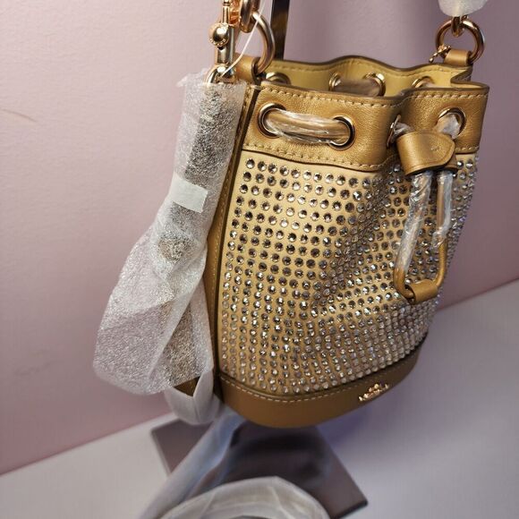 NWT COACH CW301 Mini Bucket Bag Crystal YELLOW GOLD - Picture 4 of 6